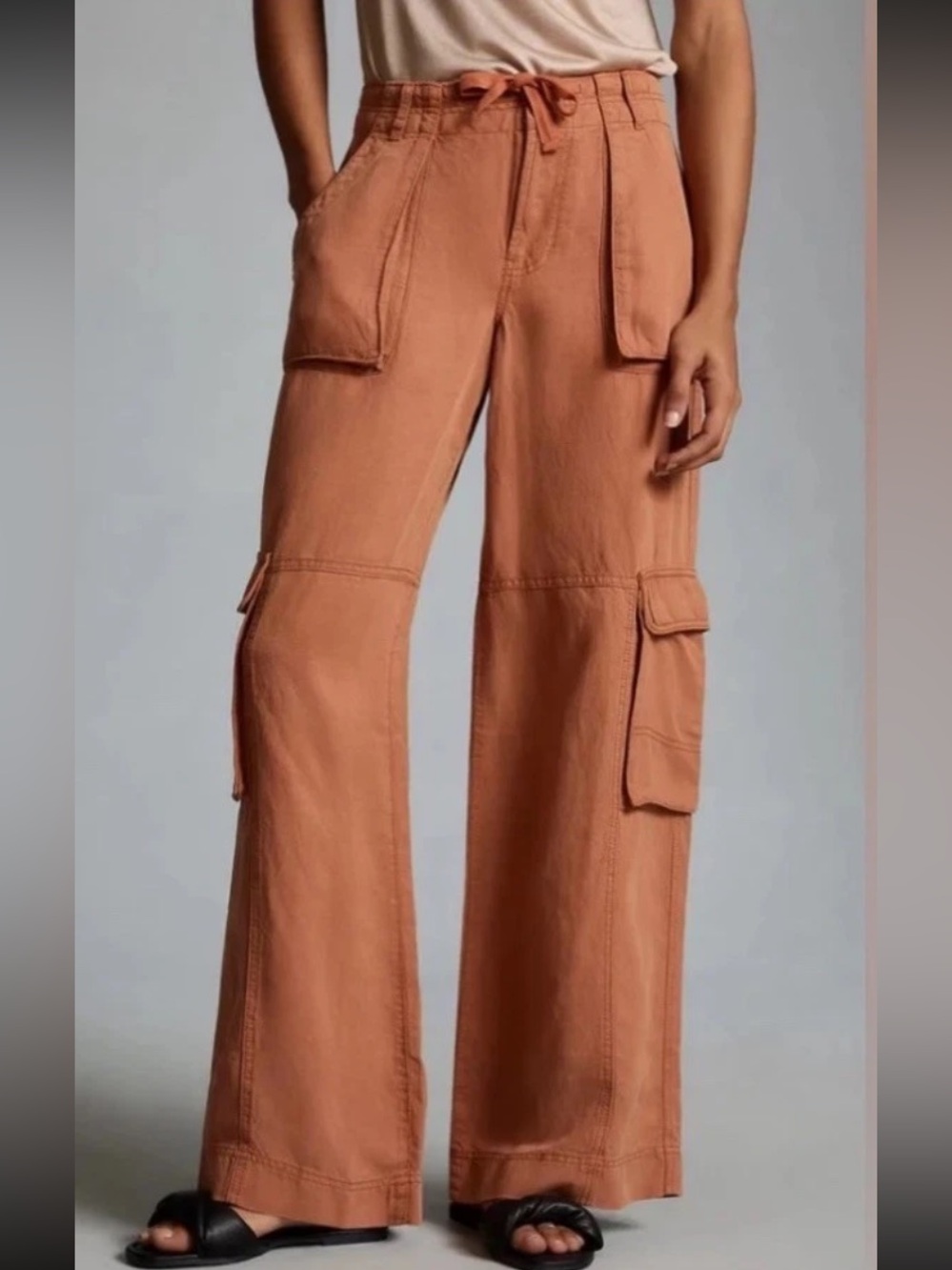 PILCRO BY ANTHROPOLOGIE Linen Blend Beach Cargo Trouser Pants Size 29 Dark Rose - Picture 2 of 12